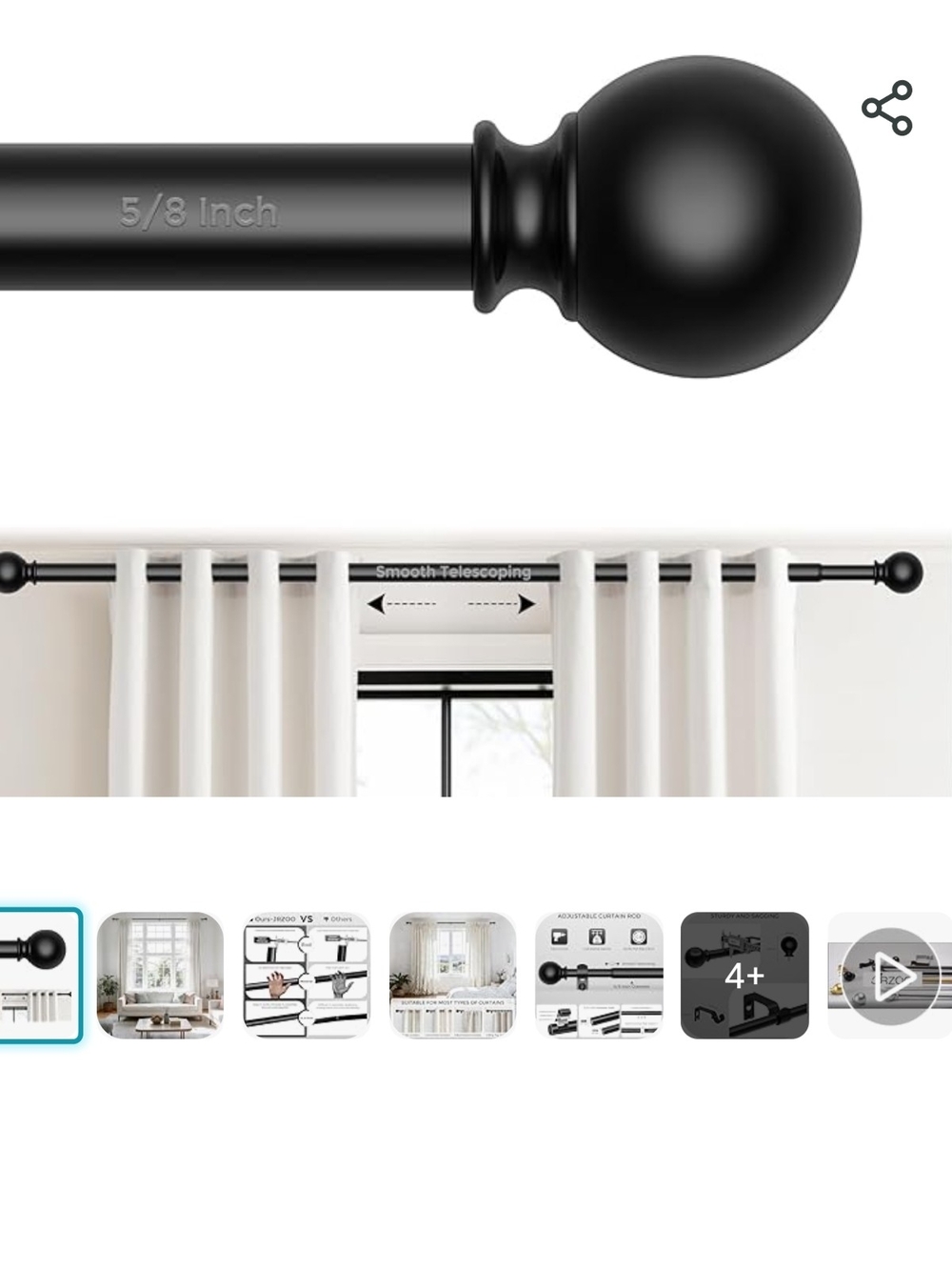 2 Pack 18-45 Inch 5/8 Black Curtain Rods For Windows (38)